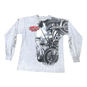 Vintage Sloppy Joes Key West Biker Graphic Long Sleeve Shirt M Gray Motorcycle